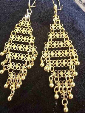 Boho Gold‑Tone Layered Filigree Tassel Dangle Earrings Ethnic Statement Drop Ear